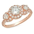 thumbnail image 1 of 1.79 ct Round Cut Real Genuine Natural Diamond SI1-SI2 I-J 18K Rose Gold Three-Stone Promise Wedding Statement Engagement Designer Ring W/ Crystal side stones size 8.5, 1 of 7