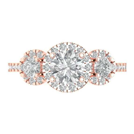 Clara Pucci 14K Rose Gold Solid Gold Clear Three-Stone Anniversary Ring for Women - 1.46 cttw Round Cut