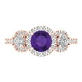 thumbnail image 1 of Three-Stone Engagement Ring for Women - 1.46ct Natural Amethyst in 14K Rose Gold Promise Ring, 1 of 6