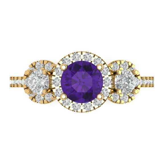 Three-Stone Engagement Ring for Women - 1.46ct Natural Amethyst in 14K Yellow Gold Promise Ring