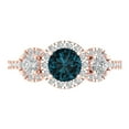 thumbnail image 1 of 1.46 ct Round Cut Natural London Blue Topaz 3 Stone 18K Rose Gold Womens Engagement Ring, 1 of 5