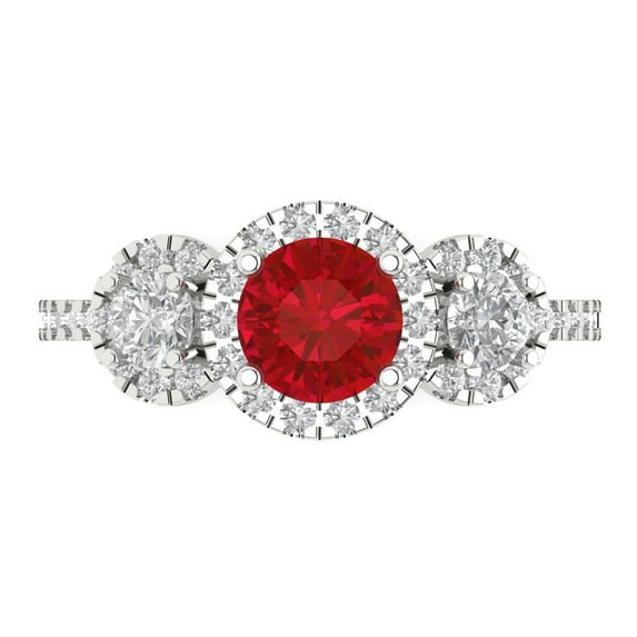 1.46 ct Round Cut Simulated Pink Tourmaline 3 Stone 18K White Gold Womens Engagement Ring