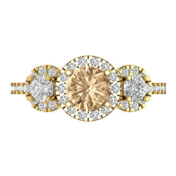 1.46 ctw 3 Stone Anniversary Ring for Women | Round Cut Yellow Moissanite | Hyperallergenic Solid 18K Yellow Gold