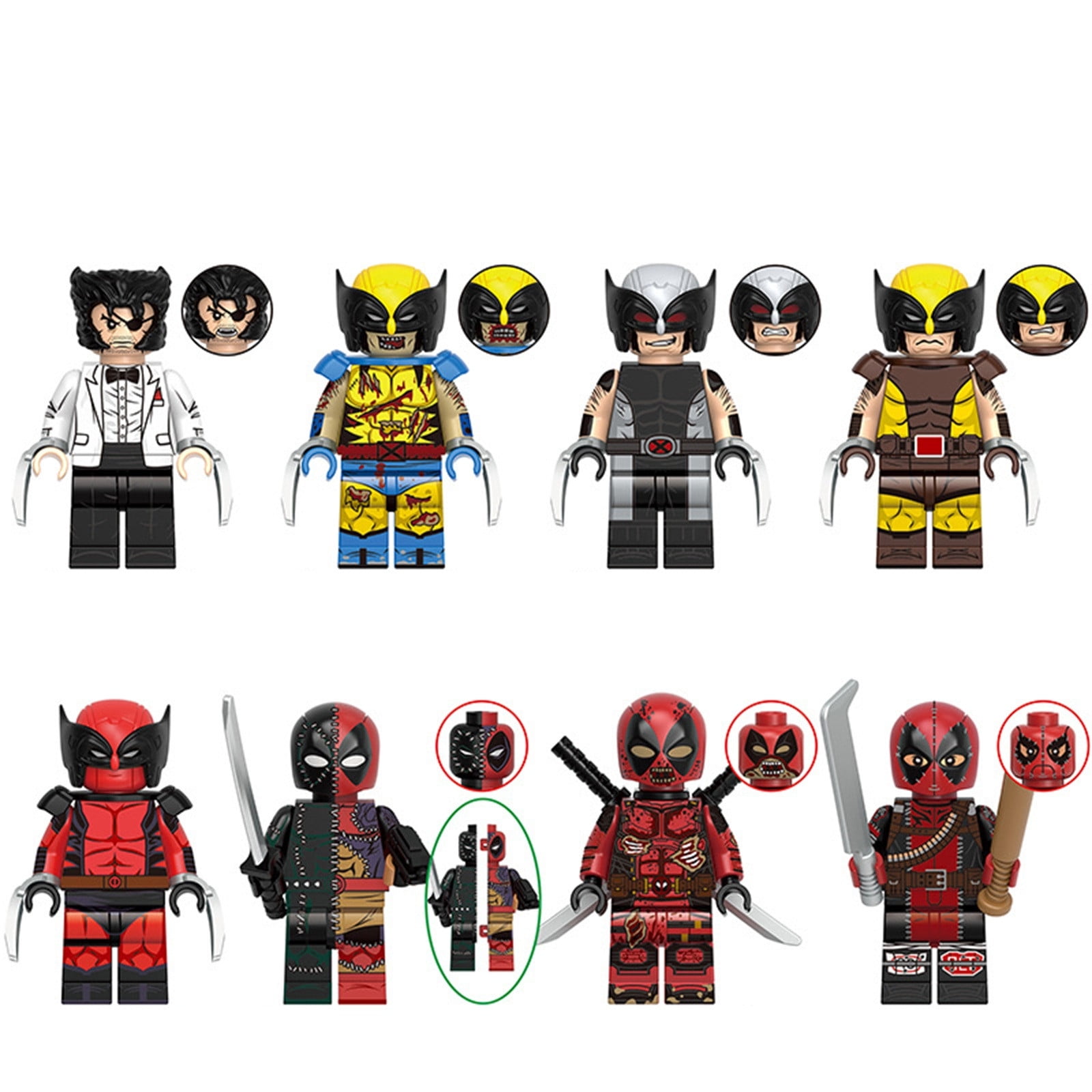 1.7Inch Xmen Toys 8pcs Deadpool W/Dog Kawaii Mini Toy X-Men Series Character Movie Building Blocks,Christmas Decor