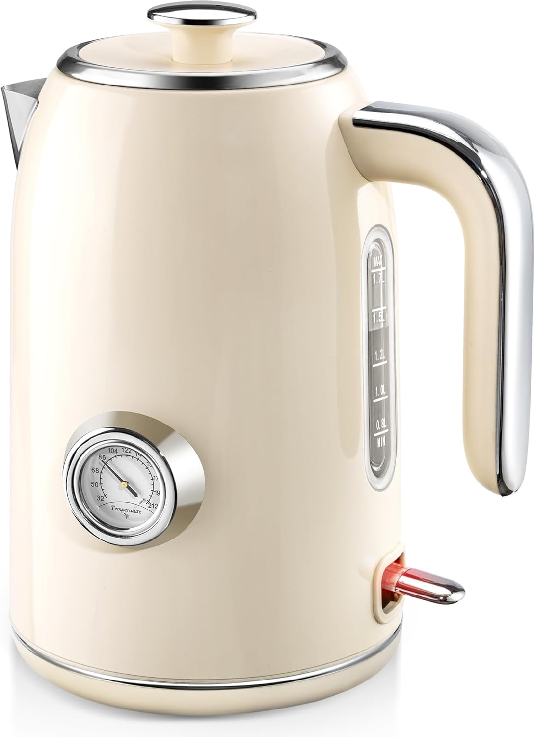 Cream 1.7L Stainless Steel Electric Kettle with Temperature Gauge