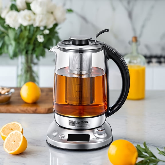 1.7L Electric Tea Kettle - Borosilicate Glass & Stainless Steel, 9 Temp Presets, 2H Keep Warm, 1200W with Removable Infuser, Chilling Water Function