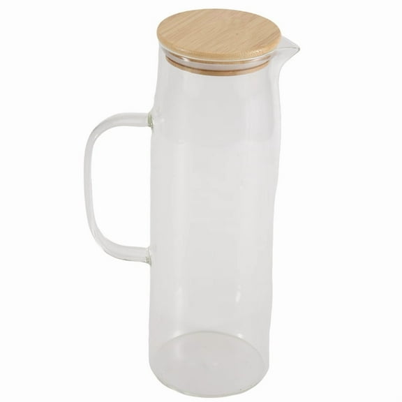 1.7L Glass Water Pitcher with Handle Bamboo Lid Heat Resistant Cold Hot Kettle Capacity Tea Pitcher Water Juice Jug