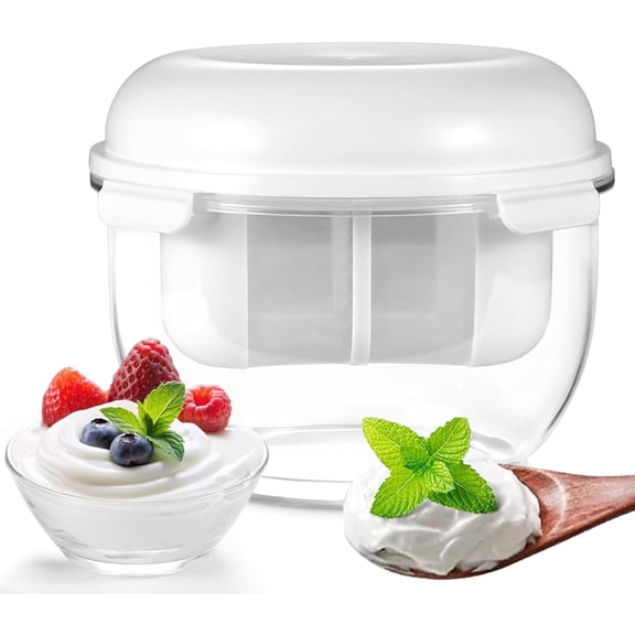 1.7QT Greek Yogurt Strainer with Spring Pressure Plate, BPA-Free Whey Separator with Ultra-Fine Mesh for Homemade Cheese & Kefir, White (K)