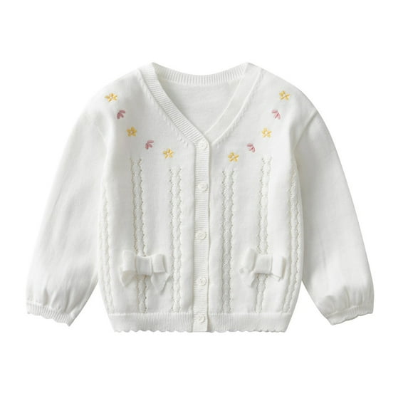 1-7T Toddler Girls Long Sleeve Knitted Cardigan Kids Button Closure Sweaters Cropped Jacket Cover Up Tops