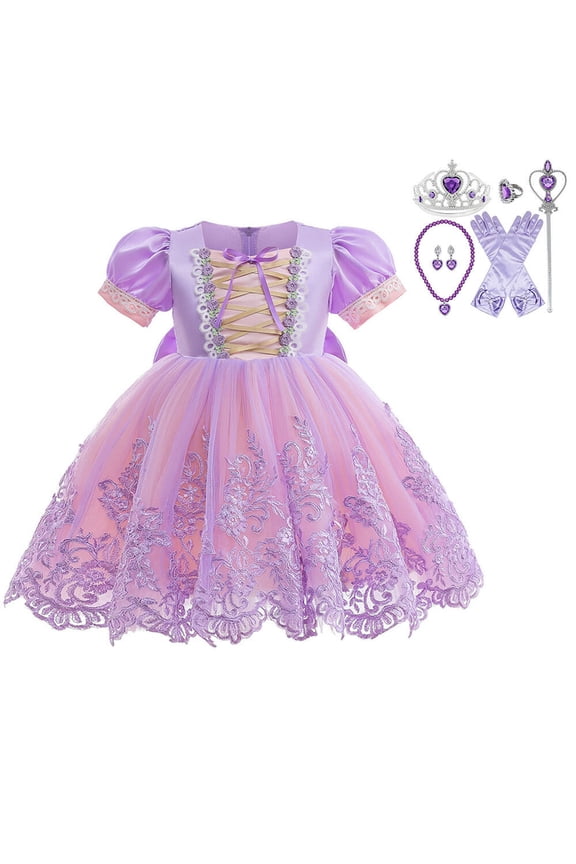 Sofia Fancy-Dress Costumes for Girls with Detachable Bow Outfits, 100CM/3-4T, 1 Count