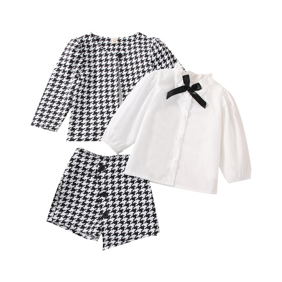 1-7Years Fashion Clothing Sets Kids Baby Girls Plaid Long Sleeve Jacket Coat+Shirt Tops+Shorts Casual Clothes Outfits