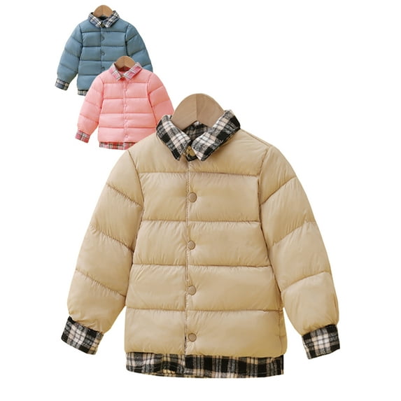 1-7Years Kids Toddler Boys Girls Down Coats Baby Plaid Jacket Outerwear