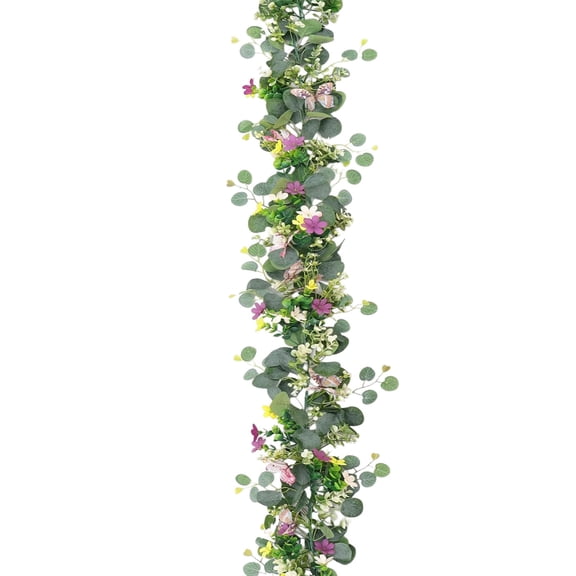 1.7m 3D Butterfly Green Eucalyptus Leaf Vine Garland,Artificial Greenery for Spring Wedding Decoration