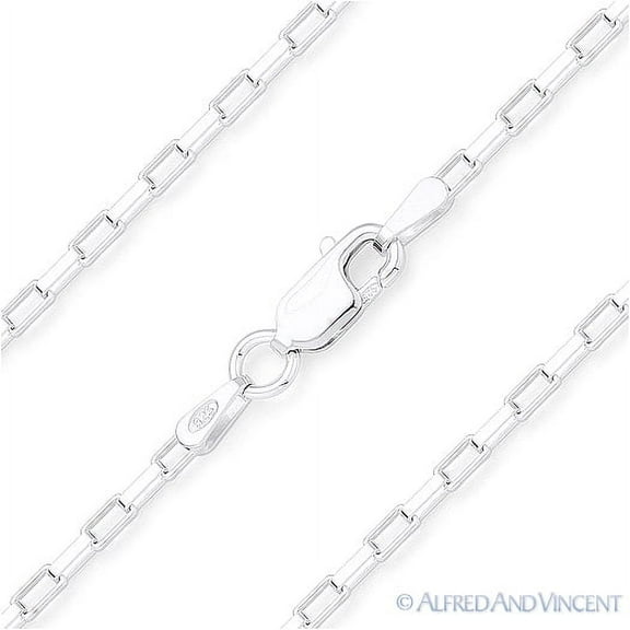 1.7mm Long Box Link Italian Chain Necklace in Solid .925 Sterling Silver w/ Rhodium
