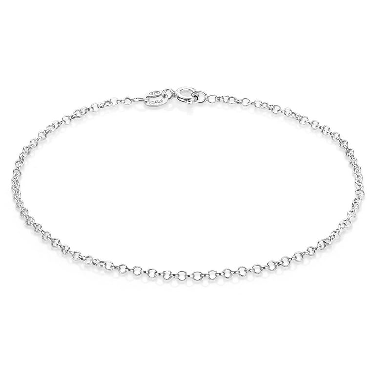 1.7mm Oxidized Plated Silver Round Rolo Chain Bracelet, 10.5