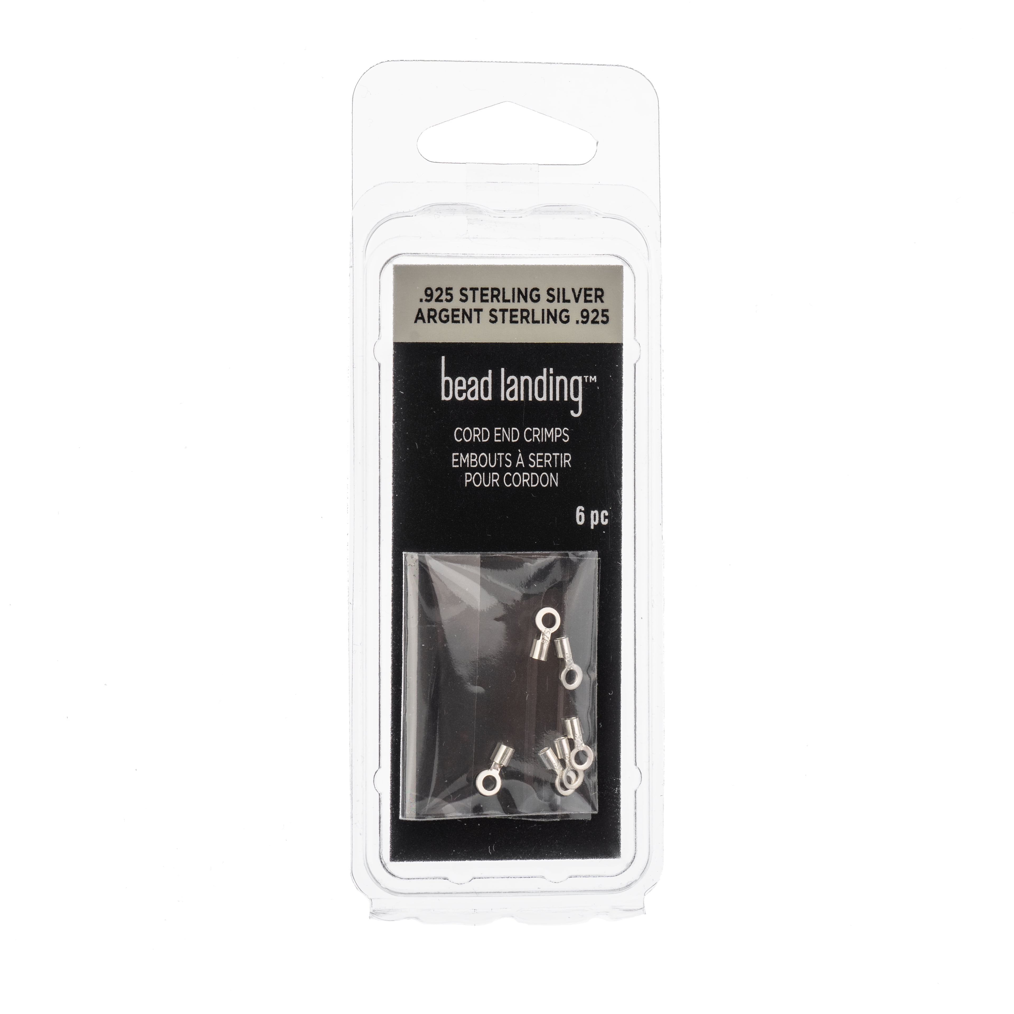 Bead Landing 1.7mm Sterling Silver Crimp Endings - Jewelry Cord Ends with Loops for Necklaces, Bracelets & DIY Jewelry Making, 72 Pieces (12 Packs of 6)