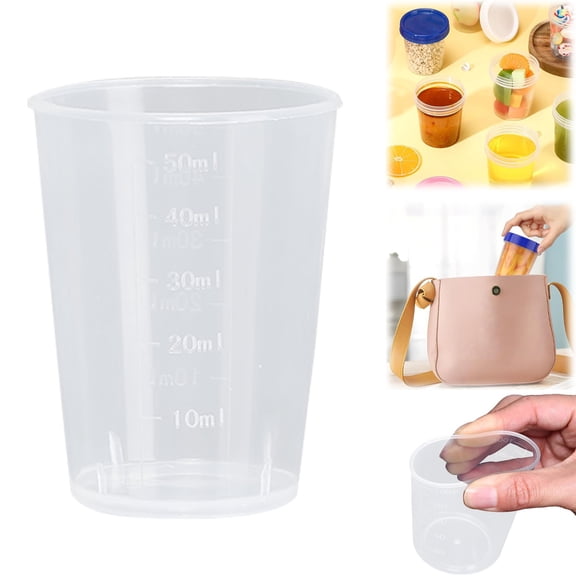 1.7oz Salad Dressing Container To Go – Leakproof Dipping Sauce Cup with Measurement Marks, BPA Free Plastic for Lunch Box, Meal Prep, Stackable, Clear, By Harlik