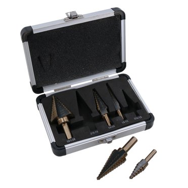AB Tools 5pc HSS Step Drill Bit Set - 1/8" To 1-3/8" Cone Cutters With Storage Case