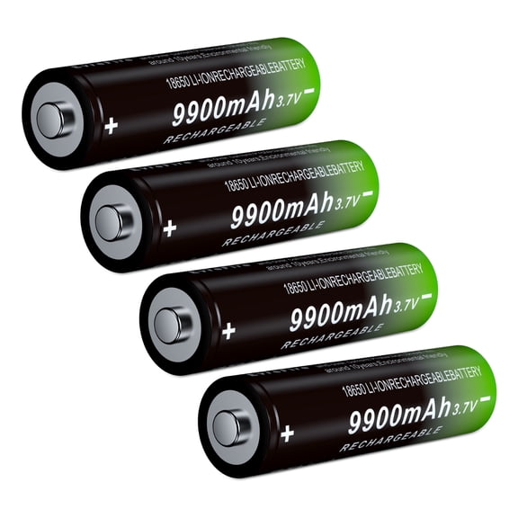 18650 Rechargeable Battery Button Top 4 Pack 3.7V 9900mAh Large Capacity for Flashlights, Headlamps, Doorbells, Toys, etc