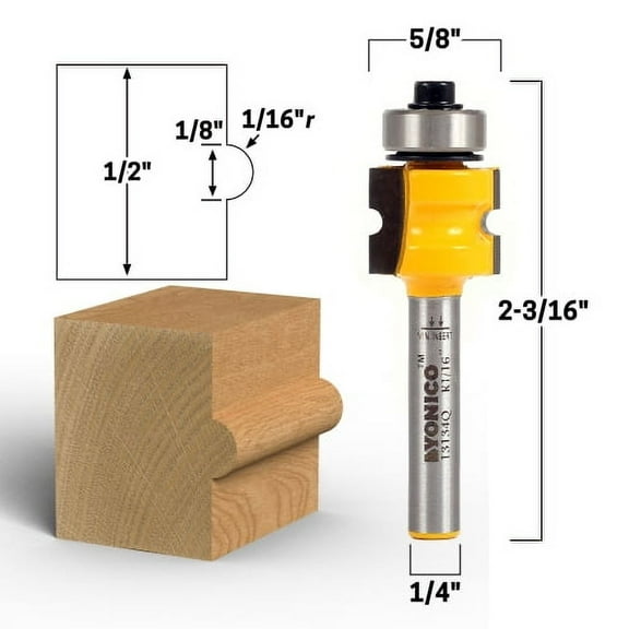 1/8" Bead Bullnose Router Bit - 1/4" Shank - Yonico 13134q