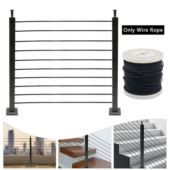 1/8" Black Wire Rope 400ft Stainless Steel Cable Railing Kit 7x7 Strands DIY Balustrade