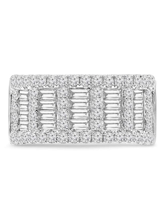 1.8 CTW Baguette Diamond Multi-Row Cocktail Ring in 14K White Gold - Size 7.5