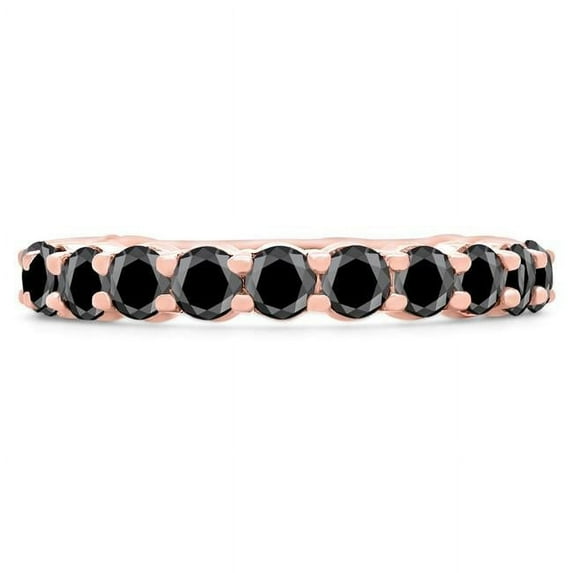 1.8 CTW Round Black Diamond 0.75 Way Semi-Eternity Anniversary Wedding Band Ring in 14K Rose Gold - Size 6.5