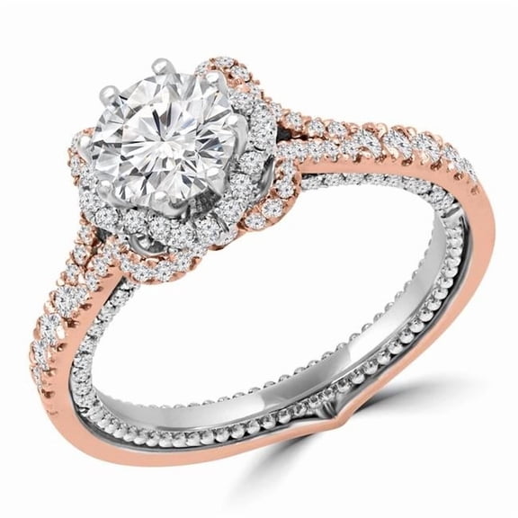1.8 CTW Round Diamond Halo Engagement Ring in 14K Two-Tone Gold - Size 8.5