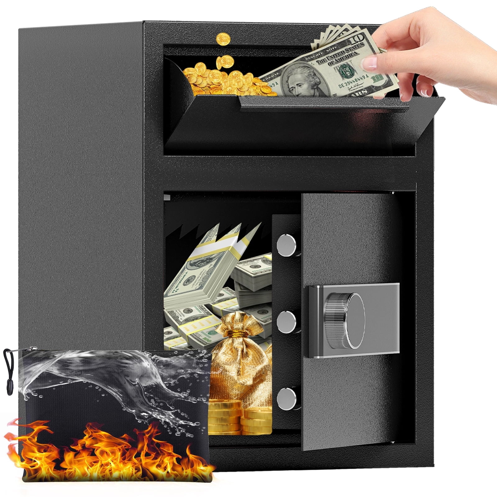1.8 Cubic Feet Depository Safe Box, Drop Safe Fireproof with Deposit Slot, Security Money Safe for Home, Office, Hotel, Restaurant
