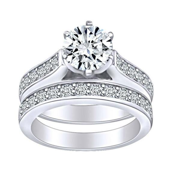 AFFY 1.8 Carat (Cttw) Round Shape White Natural Diamond Bridal Engagement Wedding Ring Set In 14k Solid White Gold Ring Size-5