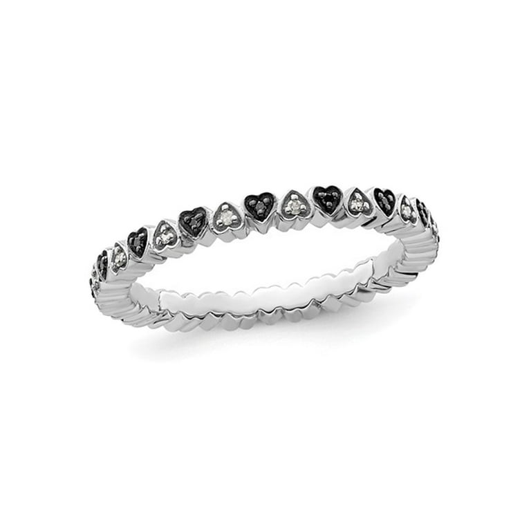 Blue Diamond Hearts Band Ring 1/8 CTW Rhodium on Sterling Silver 11 Diamonds Blue Diamond Hearts Band Ring 1/8 CTW Rhodium on Sterling Silver 11 Diamonds