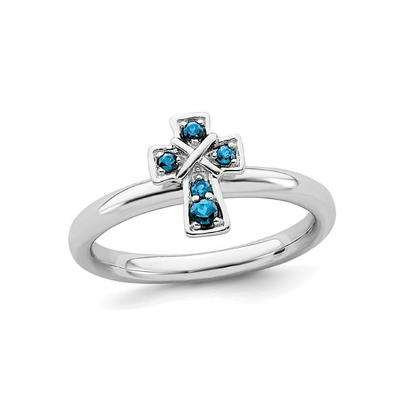 1/8 Carat (Ctw) Blue Topaz Cross Ring in Sterling Silver