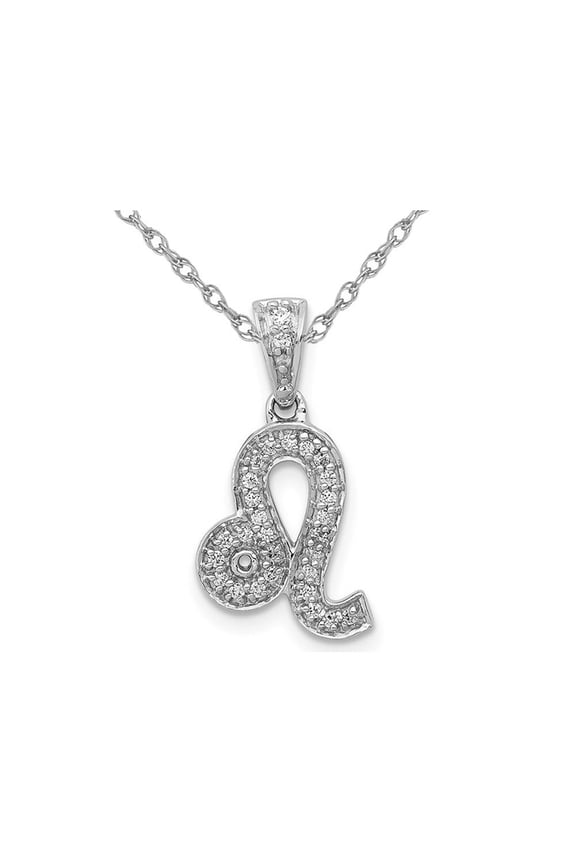 1/8 Carat (Ctw) Diamond LEO Charm Zodiac Astrology Pendant Necklace in 14K White Gold with Chain for Women