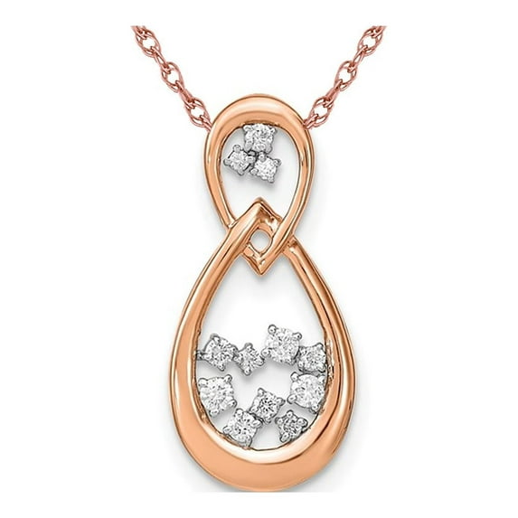 1/8 Carat (Ctw H-I, I1-I2) Lab-Grown Diamond Double Drop Pendant Necklace in 14K Rose Pink Gold with Chain for Women