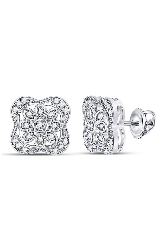 1/8 Carat (Ctw I-J, I2) Diamond Flower Earrings in Sterling Silver