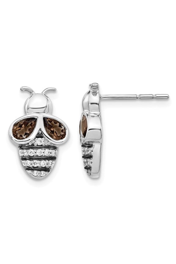 1/8 Carat (Ctw I2-I3) Diamond Post Bumble Bee Earrings in 14K White Gold with Smoky Quartz