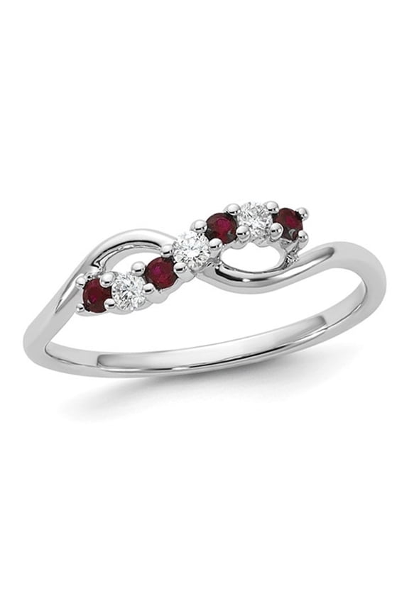 1/8 Carat (Ctw) Lab-Created Ruby Ring in 10K White Gold with Accent Diamonds for Women