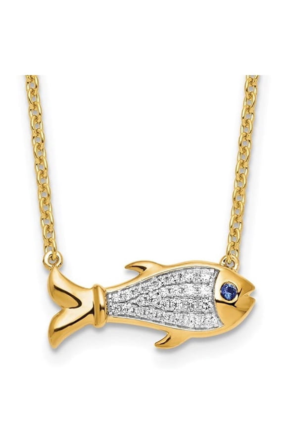 1/8 Carat (Ctw) Lab-Grown Diamond Fish Pendant Necklace 14K Yellow Gold with Chain for Women