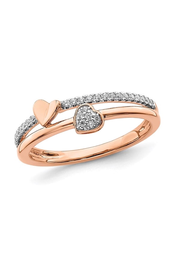 1/8 Carat (Ctw SI1-SI2, G-H) Lab-Grown Diamond Band Twin Heart Ring in 14K Rose Gold (SIZE 7) for Women