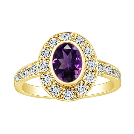 AFFY 1.8 Carat (Ctw) Simulated Amethyst & White Natural Diamond Cluster Engagement Ring In 14k Solid Yellow Gold Ring Size-6.5