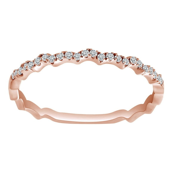 AFFY 1/8 Carat Cut Round White Natural Diamond Contoured Stackable Band Ring In 10K Solid Rose Gold-Ring Size-10