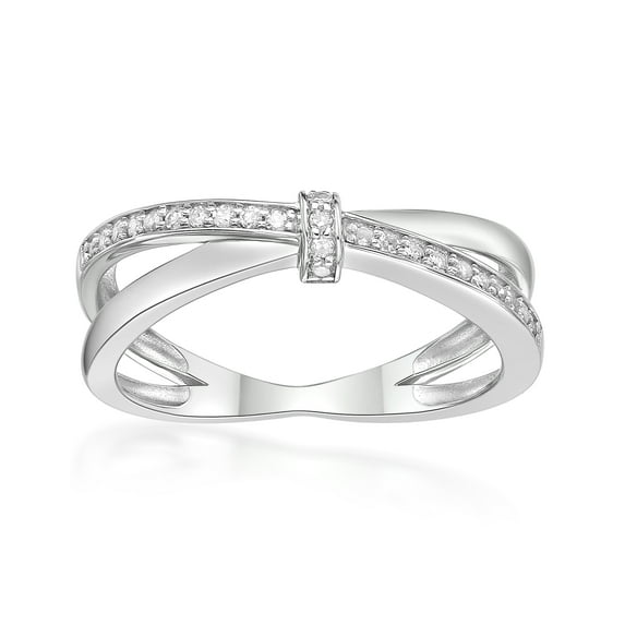 1/8 Carat Natural Diamond Criss Cross Promise Ring for Women in 925 Sterling Silver (H-I, I2-I3, 0.125 cttw) Engagement Anniversary Double X Band Ring Size 7 by Lavari Jewelers