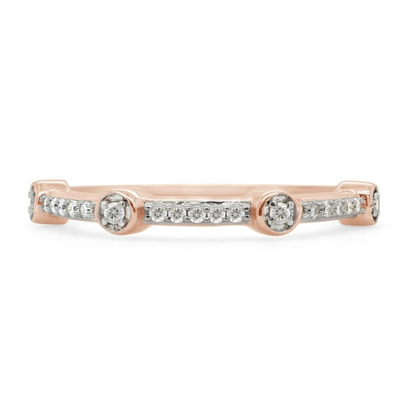 1/8 Carat Round Cut Lab Created Moissanite Diamond Station Wedding Band Ring In 10K Solid Rose Gold Jewelry For Women (G-H Color, VVS1 Clarity, 0.12 Cttw)-4