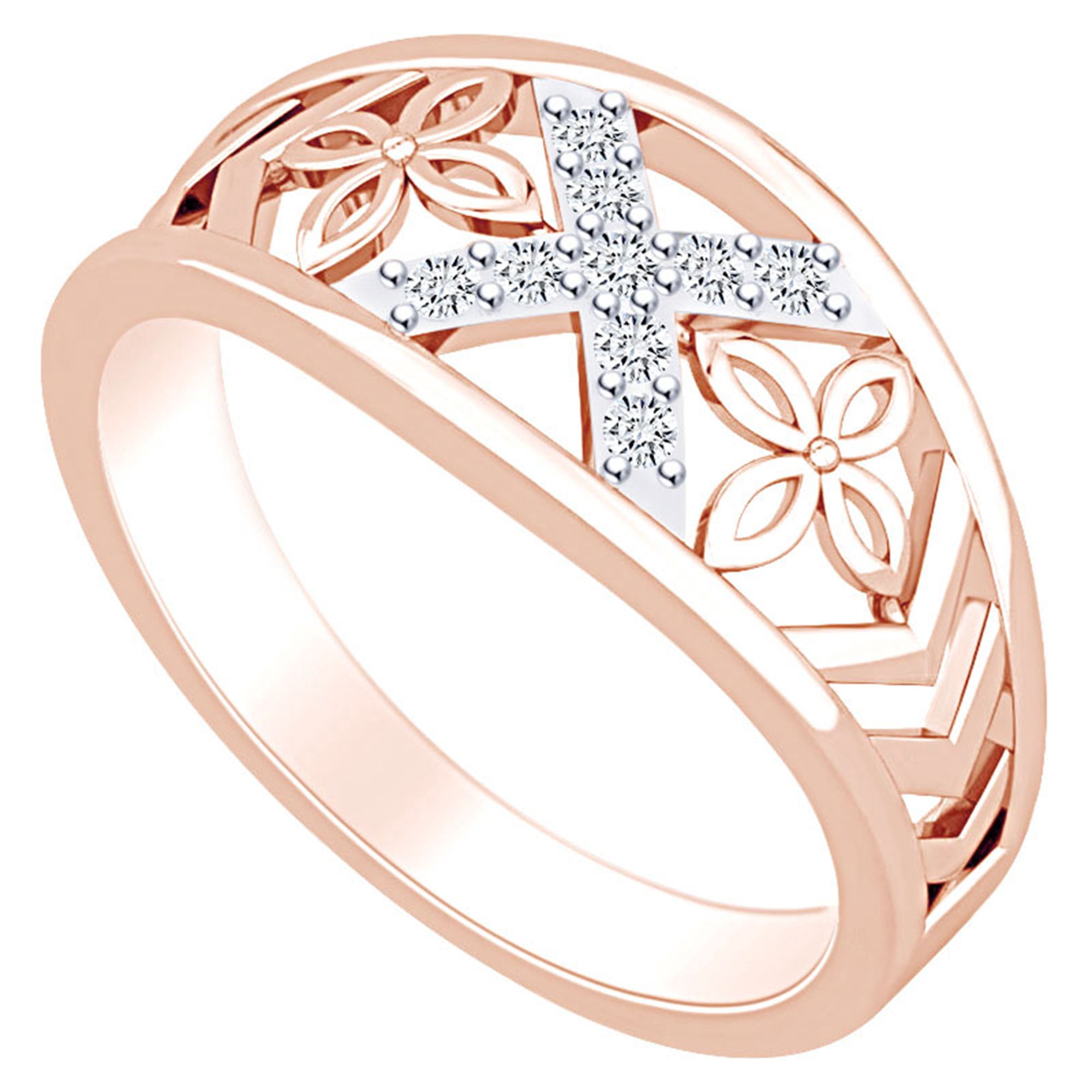 AFFY Simple Daisy Flower Promise Ring 14k White Gold Over Sterling Silver For Women Ring Size 8
