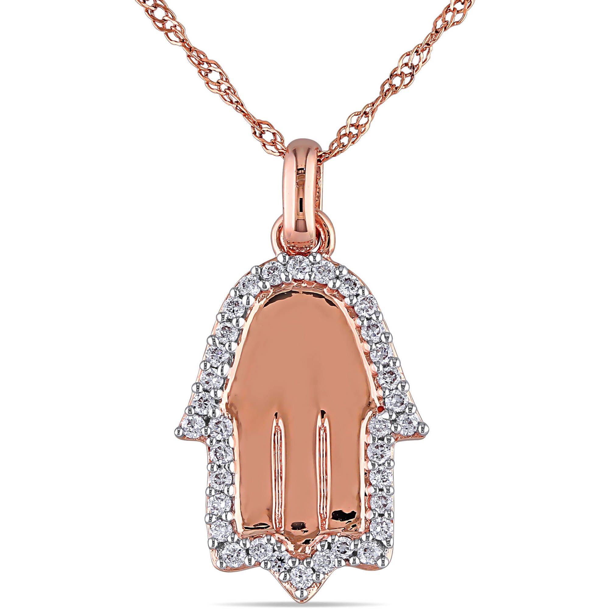 1 8 Carat T.W. Diamond 14kt Rose Gold Hamsa Pendant 17 Walmart