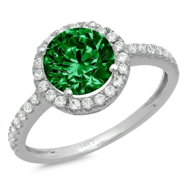 1.86ct Round Brilliant cut - Halo - VVS1 Simulated Emerald - 14k White Gold - Bridal Anniversary Engagement Ring