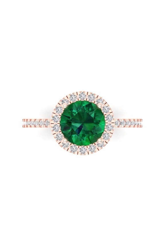 Solitaire with Accents Engagement Ring for Women - 1.8ct Simulated Emerald in 14K Rose Gold Promise Ring
