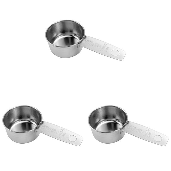 1/8 Cup Stainless Steel Measuring Cup | Sturdy Metal 30 ml | 30 cc | 1 oz | Single Cup for Wet and Dry Ingredients | Great for use as 1/8 Cup Coffee Scoop - 3 PK