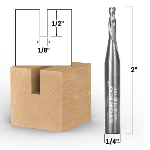 1/8" Dia. 2 Flute Low Helix Downcut Spiral End Mill CNC Router Bit - 1/4" Shank - Yonico 36210-SC