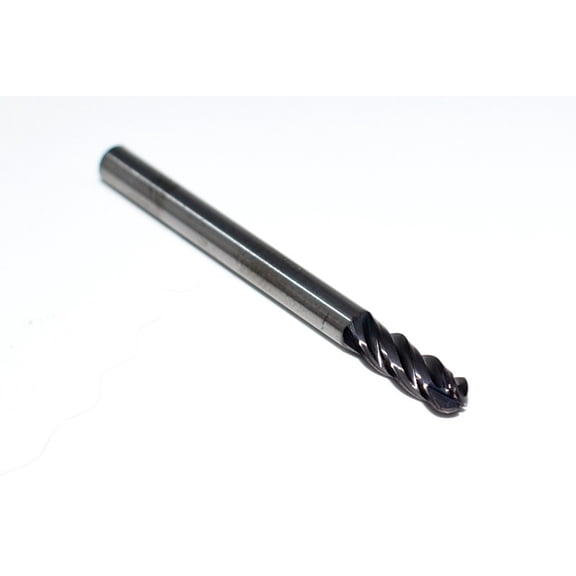 1/8" Diam, 3/8" LOC, 4 Flute Solid Carbide Ball End Mill
